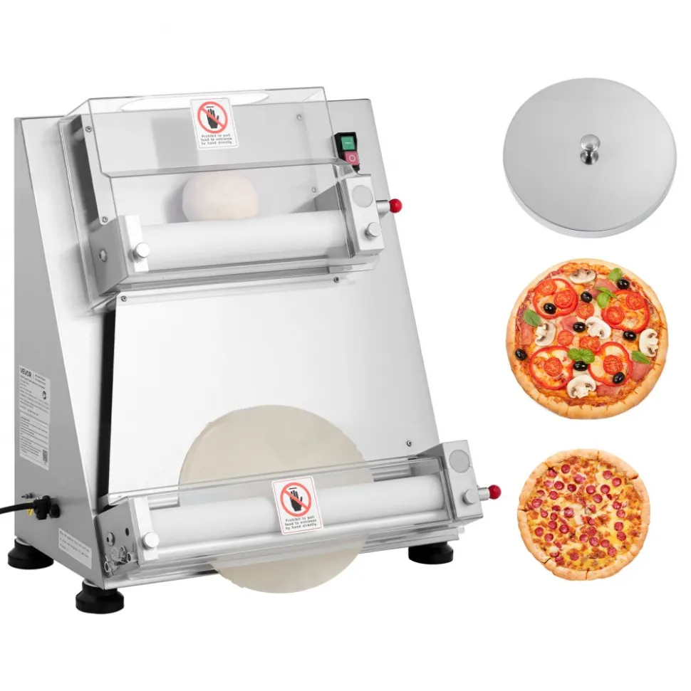 VEVOR Pizza Dough Roller Sheeter, 3-16 Inch Semi-automatic Stainless Steel Pizza Press, Commercial Electric 390W Pasta Maker Machine, 260 pcs Per Hour, Adjustable Thickness, with Dough Press Lid