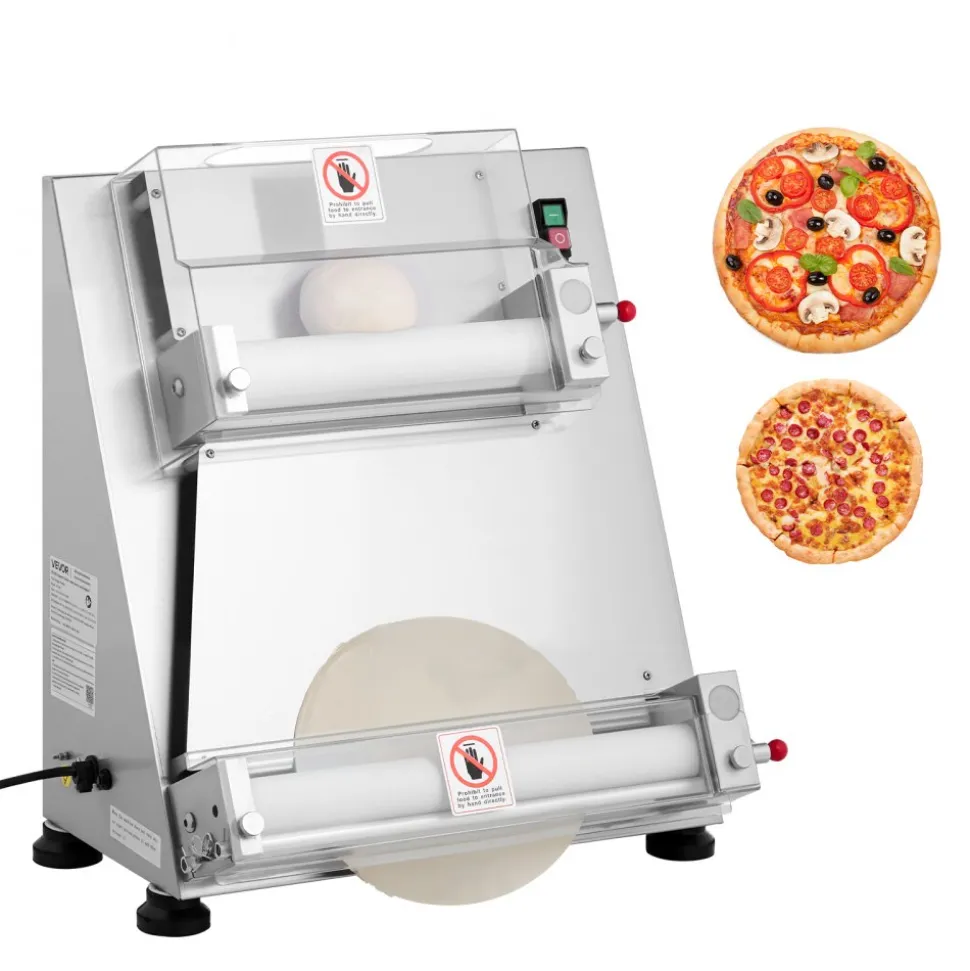 VEVOR Pizza Dough Roller Sheeter, 3-16 Inch Semi-automatic Stainless Steel Pizza Press, Commercial Electric 390W Pasta Maker Machine, 260 pcs Per Hour, Adjustable Thickness, with Dough Press Lid