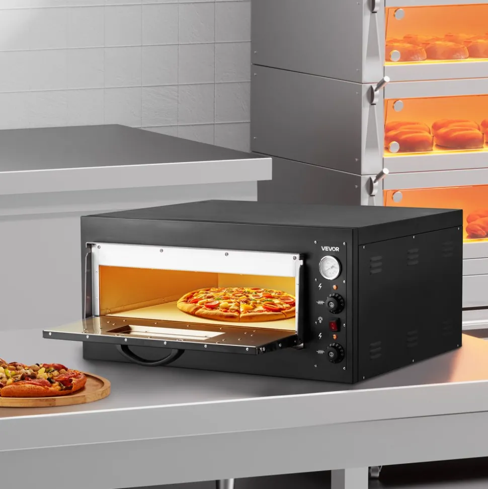 VEVOR Pizza Oven Electric, 24" Commercial Countertop Pizza Oven, 842°F Max Temp, 4200W Indoor Pizza Maker with Thermometer, Dual Temp Control Knob, Even Heat Pizza Cooker for Restaurant and Home Use