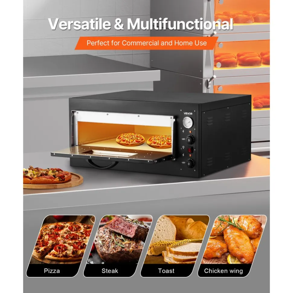 VEVOR Pizza Oven Electric, 24" Commercial Countertop Pizza Oven, 842°F Max Temp, 4200W Indoor Pizza Maker with Thermometer, Dual Temp Control Knob, Even Heat Pizza Cooker for Restaurant and Home Use