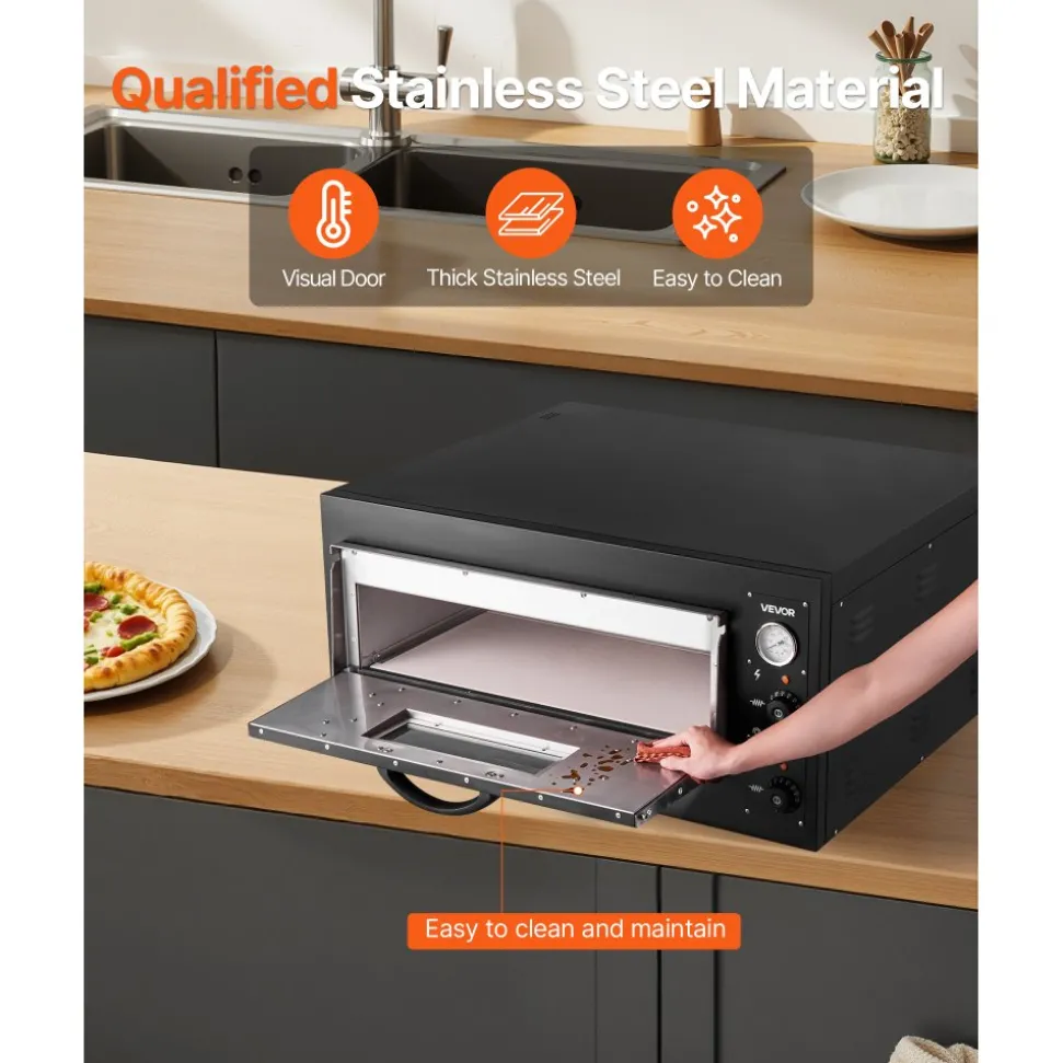 VEVOR Pizza Oven Electric, 24" Commercial Countertop Pizza Oven, 842°F Max Temp, 4200W Indoor Pizza Maker with Thermometer, Dual Temp Control Knob, Even Heat Pizza Cooker for Restaurant and Home Use