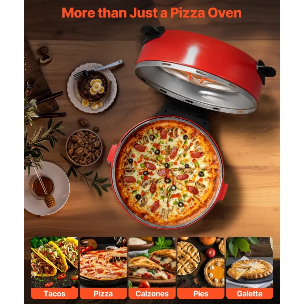 VEVOR Pizza Oven, 14 in Electric Pizza Maker, 1600W Electric Pizzas Cooker with Cordierite Stone, 5-Mode Temperature Control, Viewing Window for Precise Cooking, Heats up to 698 ˚F, for Home Kitchen