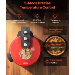 VEVOR Pizza Oven, 14 in Electric Pizza Maker, 1600W Electric Pizzas Cooker with Cordierite Stone, 5-Mode Temperature Control, Viewing Window for Precise Cooking, Heats up to 698 ˚F, for Home Kitchen