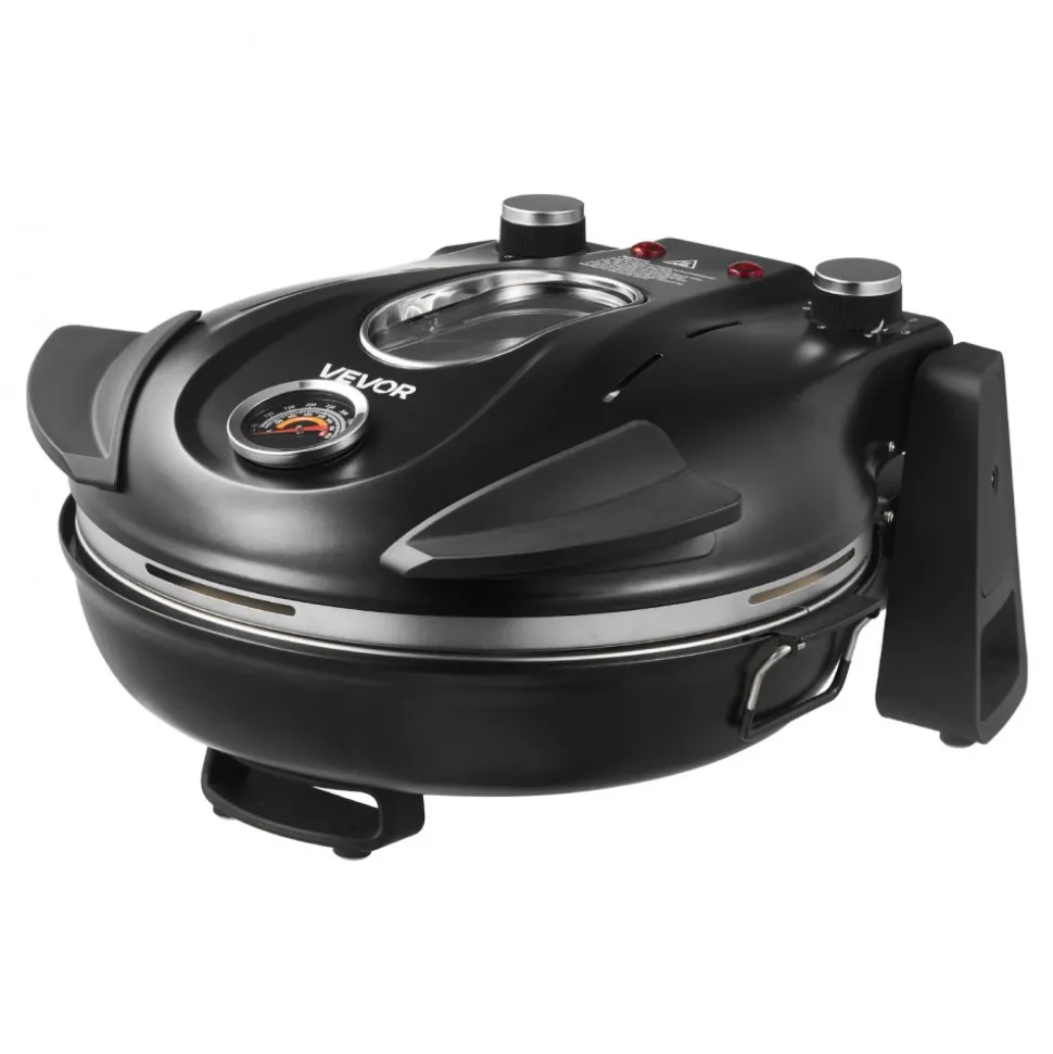 VEVOR Pizza Oven, 12 in Electric Pizza Maker, 1200W Electric Pizzas Cooker with Cordierite Stone, 5-Mode Temperature Control, Viewing Window for Precise Cooking, Heats up to 788 ˚F, for Home (Black)