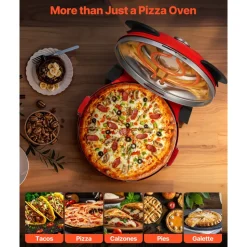 VEVOR Pizza Oven, 12 in Electric Pizza Maker, 1200W Electric Pizzas Cooker with Cordierite Stone, 5-Mode Temperature Control, Viewing Window for Precise Cooking, Heats up to 788 ˚F, for Home (Red)