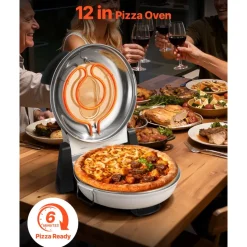 VEVOR Pizza Oven, 12 in Electric Pizza Maker, 1200W Electric Pizzas Cooker with Cordierite Stone, 5-Mode Temperature Control, Viewing Window for Precise Cooking, Heats up to 788 ËšF, for Home (White)