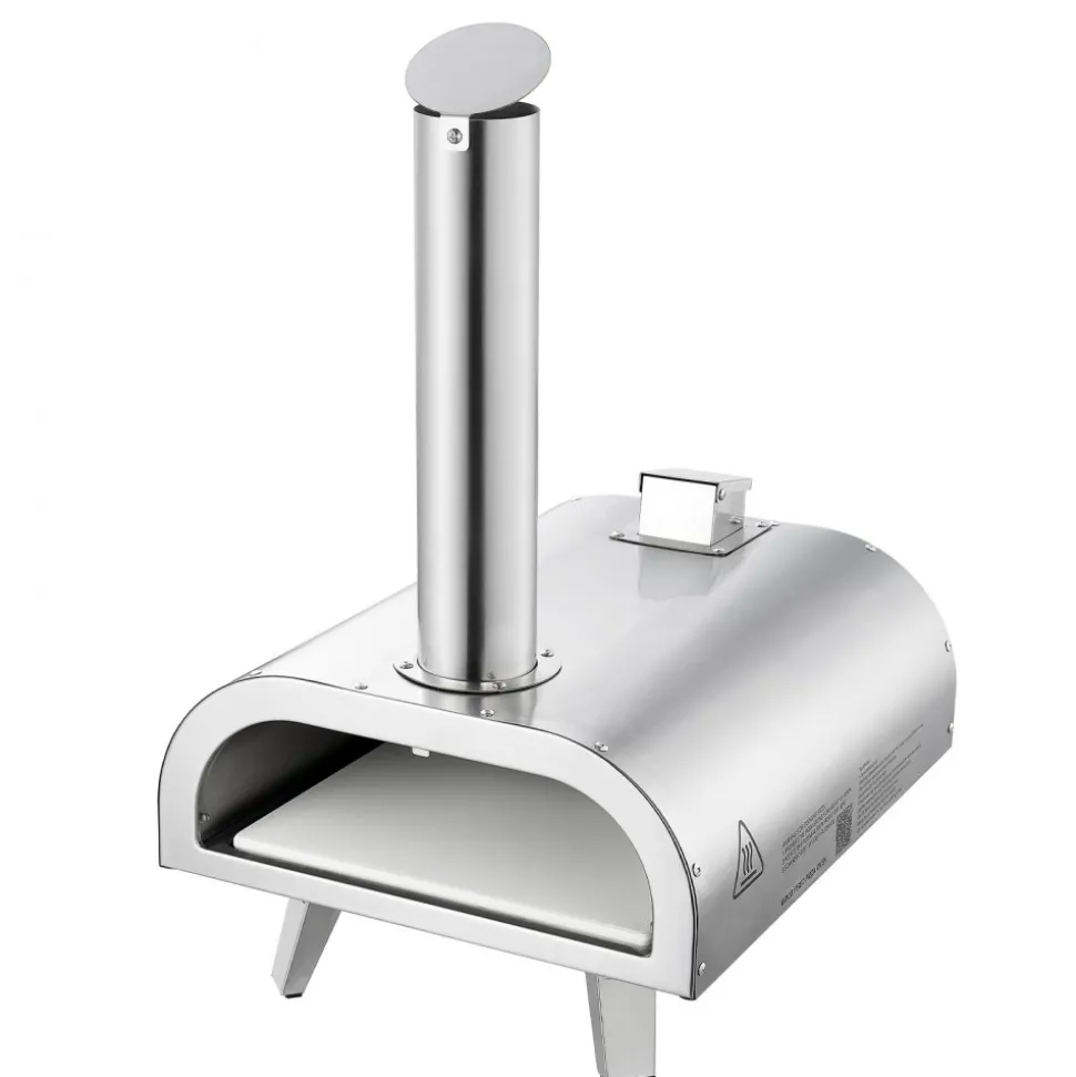 VEVOR Pizza Oven Outdoor, 12" Pellet Pizza Oven, Portable Pizza-Stove with Built-in Thermometer, Wood Fired Stainless Steel Pizza-Maker, for Backyard, Camping, Pizza-Stone, Shovel, Carry Bag, Silver