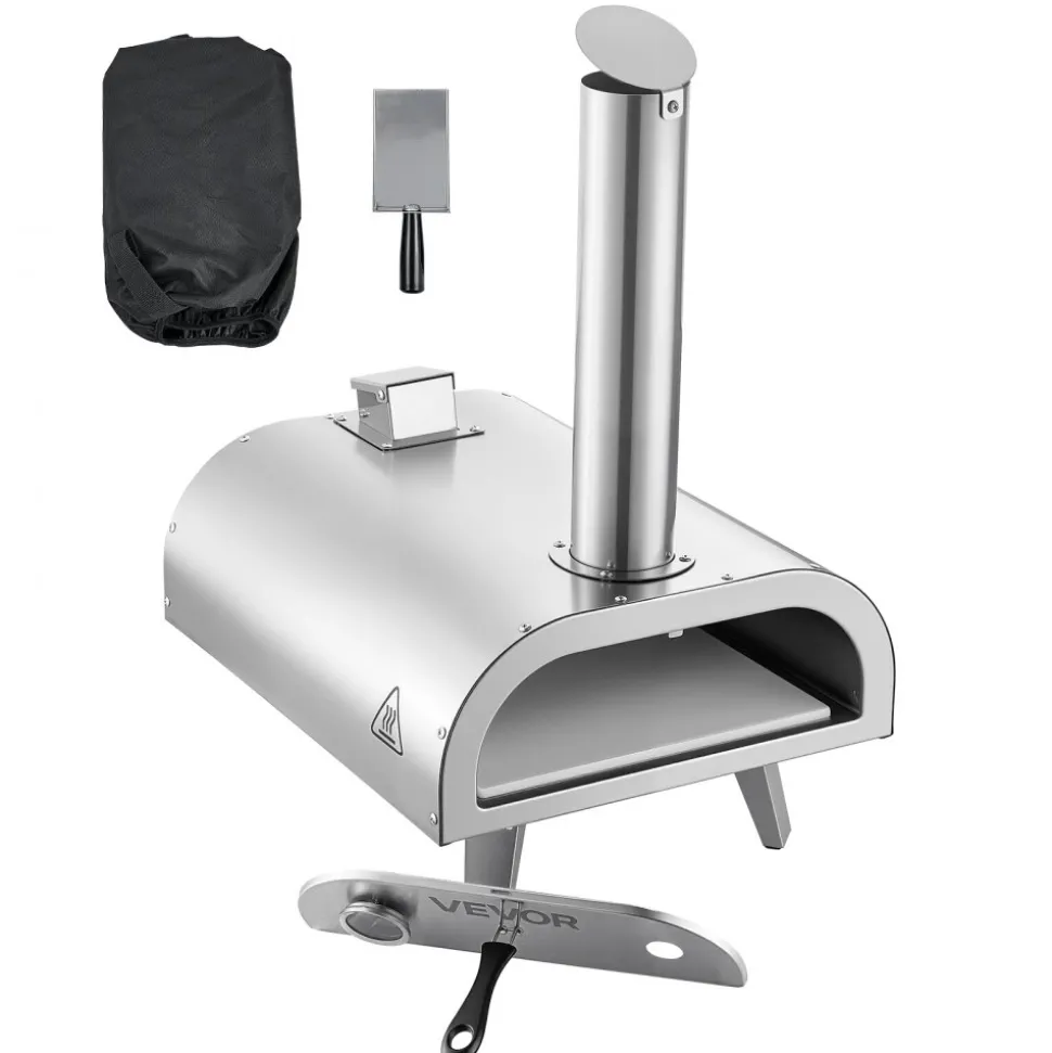 VEVOR Pizza Oven Outdoor, 12" Pellet Pizza Oven, Portable Pizza-Stove with Built-in Thermometer, Wood Fired Stainless Steel Pizza-Maker, for Backyard, Camping, Pizza-Stone, Shovel, Carry Bag, Silver