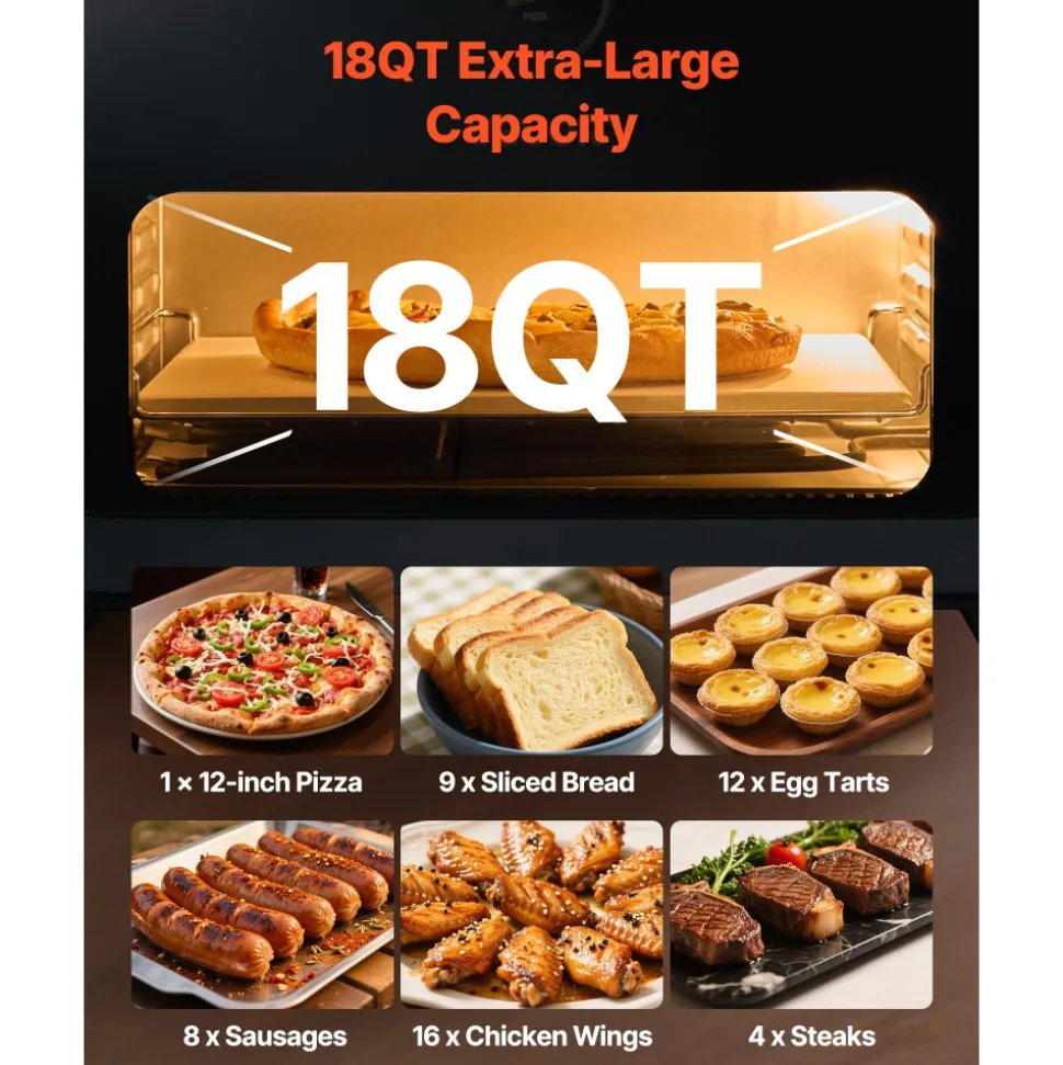 VEVOR Pizza Oven, 8 Presets Electric Pizza Ovens Air Fry Combo, 12-Inch Indoor Pizza Maker Smart Knob Control , 750°F Max Temp, IPX4 Waterproof Countertop Pizza Cooker w/Pizza Stone,Fry Basket
