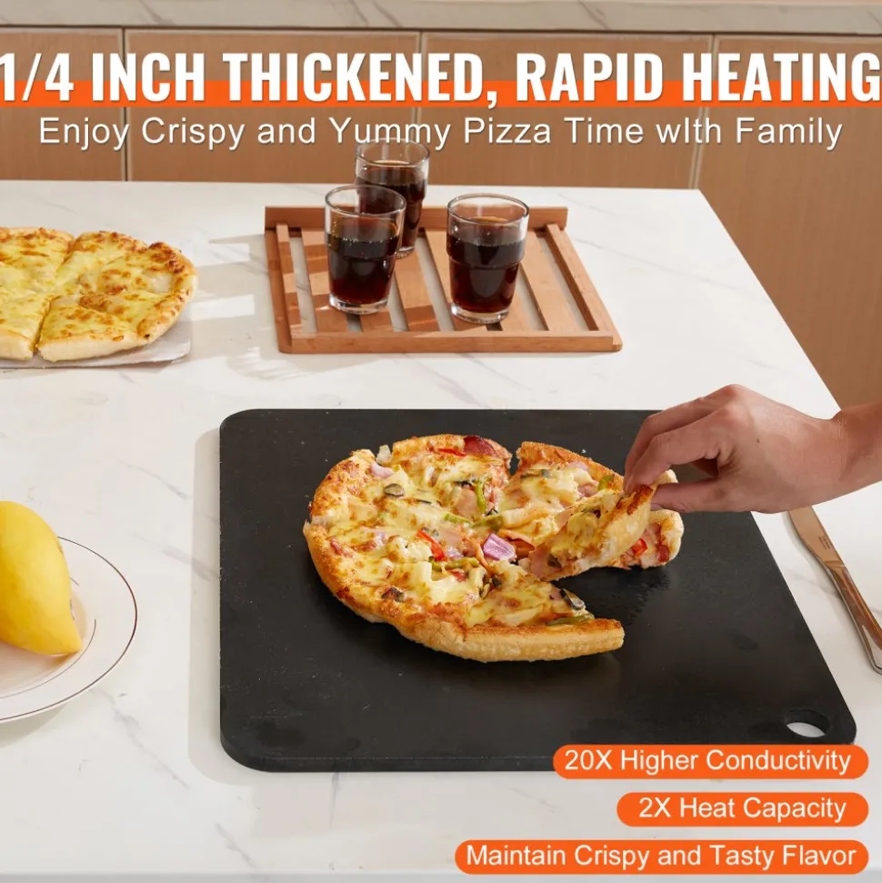 VEVOR Pizza Steel, 16" x 14.5" x 1/4" Pizza Steel Plate for Oven, Pre-Seasoned Carbon Steel Pizza Baking Stone with 20X Higher Conductivity, Heavy Duty Pizza Pan for Outdoor Grill, Indoor Oven