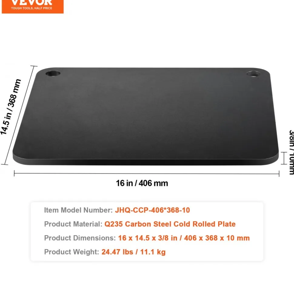 VEVOR Pizza Steel, 16" x 14.5" x 3/8" Pizza Steel Plate for Oven, Pre-Seasoned Carbon Steel Pizza Baking Stone with 20X Higher Conductivity, Heavy Duty Pizza Pan for Outdoor Grill, Indoor Oven