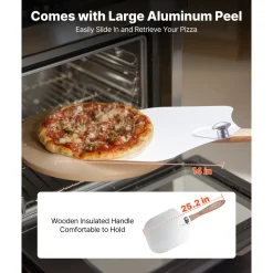 VEVOR Pizza Stone, 15 in Round Pizza Stone, 0.67 in Large Cordierite Baking-Stone with Metal Peel, Scrape, 1450℉ Heat-Resistant Cooking Stones, for Kitchen Oven, Baking Pizzas, BBQ Grilling