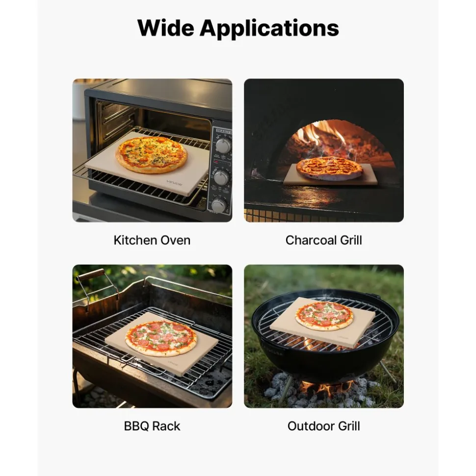 VEVOR Pizza Stone, 16 x 14 x 0.6 Inch Rectangular Cordierite Pizza Stone, Large Baking-Stone with Scraper, 1450℉ Heat-Resistant Cordierite Cooking Stones for Kitchen Bake Oven, BBQ Grilling