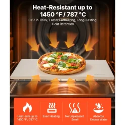 VEVOR Pizza Stone, 20 x 14 x 0.67 in Rectangular Pizza Stone, Extra Large Baking-Stone with Scraper, 1450℉ Heat-Resistant Cordierite, for Oven, BBQ Griller, Baking Bread & Pizza