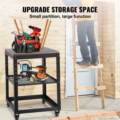 VEVOR Planer Stand, 100 lbs / 45 kg heavy loads, Three-Gear Height Adjustable Thickness Planer Table,with 4 Stable Casters & Storage Space, for most planers, saws, bench-top machines, power tools