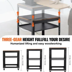 VEVOR Planer Stand, 100 lbs / 45 kg heavy loads, Three-Gear Height Adjustable Thickness Planer Table,with 4 Stable Casters & Storage Space, for most planers, saws, bench-top machines, power tools