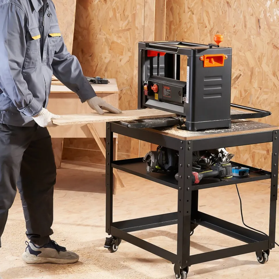 VEVOR Planer Stand, 100 lbs / 45 kg heavy loads, Three-Gear Height Adjustable Thickness Planer Table,with 4 Stable Casters & Storage Space, for most planers, saws, bench-top machines, power tools