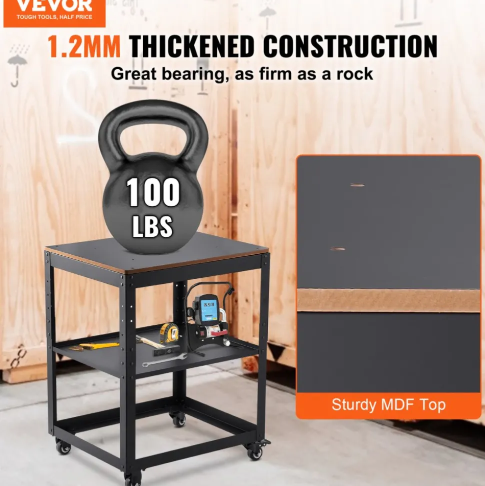 VEVOR Planer Stand, 100 lbs / 45 kg heavy loads, Three-Gear Height Adjustable Thickness Planer Table,with 4 Stable Casters & Storage Space, for most planers, saws, bench-top machines, power tools