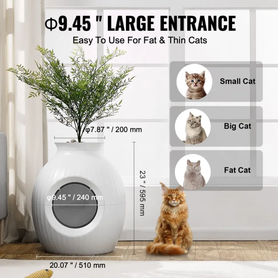 VEVOR Plant Cat Litter Box, Smart Odor Control System, Hidden Cat Litter Box with 9.48 in Large Entrance, Lighting Decoration & Sturdy ABS Material, Fit for Living Room/Corner/Outdoor Pool/Patio
