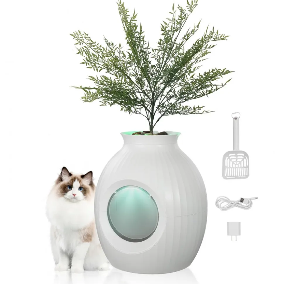 VEVOR Plant Cat Litter Box, Smart Odor Control System, Hidden Cat Litter Box with 9.48 in Large Entrance, Lighting Decoration & Sturdy ABS Material, Fit for Living Room/Corner/Outdoor Pool/Patio