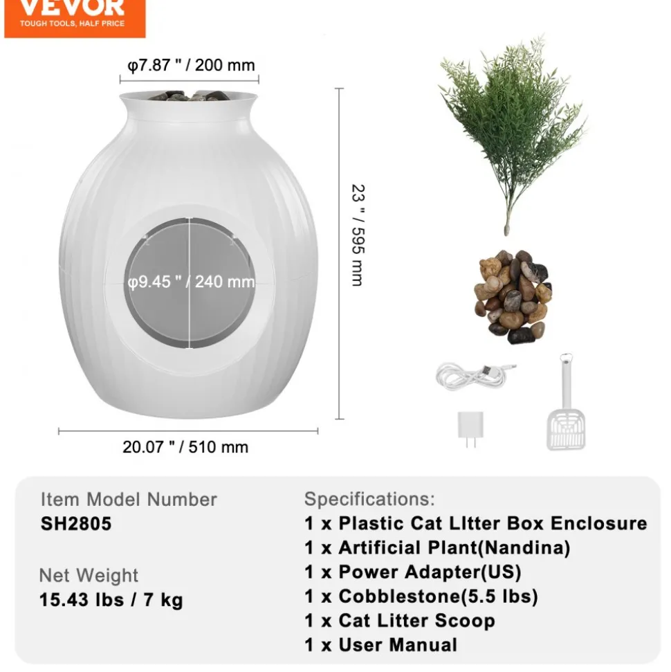 VEVOR Plant Cat Litter Box, Smart Odor Control System, Hidden Cat Litter Box with 9.48 in Large Entrance, Lighting Decoration & Sturdy ABS Material, Fit for Living Room/Corner/Outdoor Pool/Patio