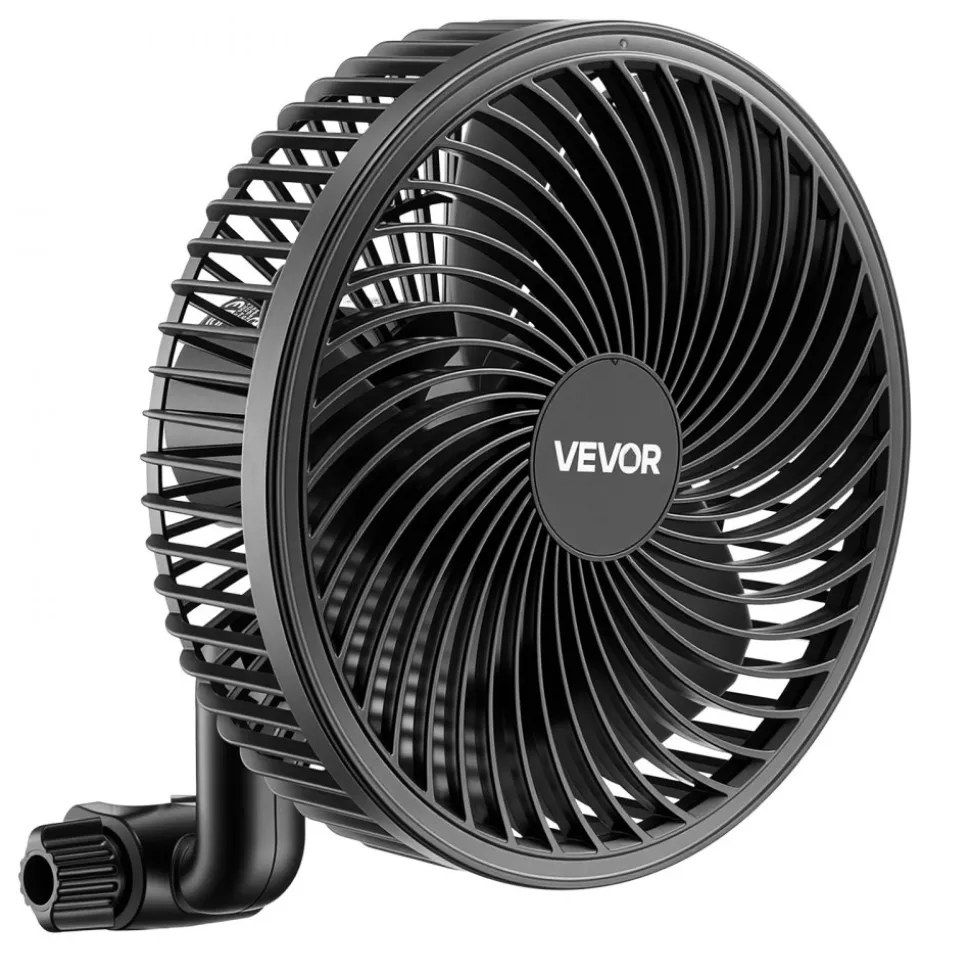 VEVOR Plant Fan, Grow Tent Clip On Fan, Type-C Port with 9 Speeds & Circulation Mode, Smart Control, Powerful Oscillating, for Hydroponics Circulation Cooling, Black, 2 Pack