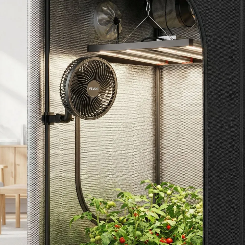 VEVOR Plant Fan, Grow Tent Clip On Fan, Type-C Port with 9 Speeds & Circulation Mode, Smart Control, Powerful Oscillating, for Hydroponics Circulation Cooling, Black, 1 Pack