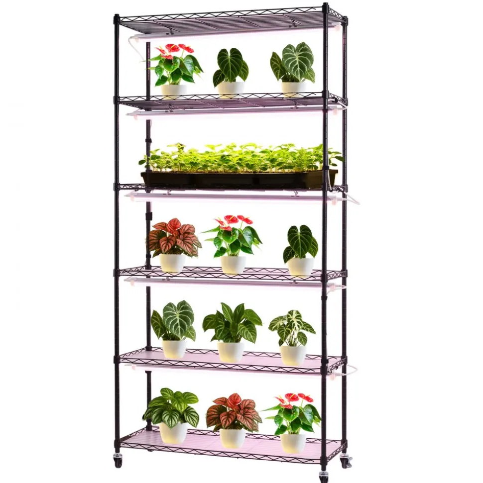 VEVOR Plant Shelf with Grow Light, 6-Tier Indoor Plant Stand, 71in Tall Indoor Plants Display Rack with Wheels & Timer, 150W 3800K Full Spectrum Grow Lights, Metal Flower Pot Holder for Seed Starting