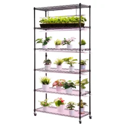 VEVOR Plant Shelf with Grow Light, 6-Tier Indoor Plant Stand, 71in Tall Indoor Plants Display Rack with Wheels & Timer, 150W 3800K Full Spectrum Grow Lights, Metal Flower Pot Holder for Seed Starting