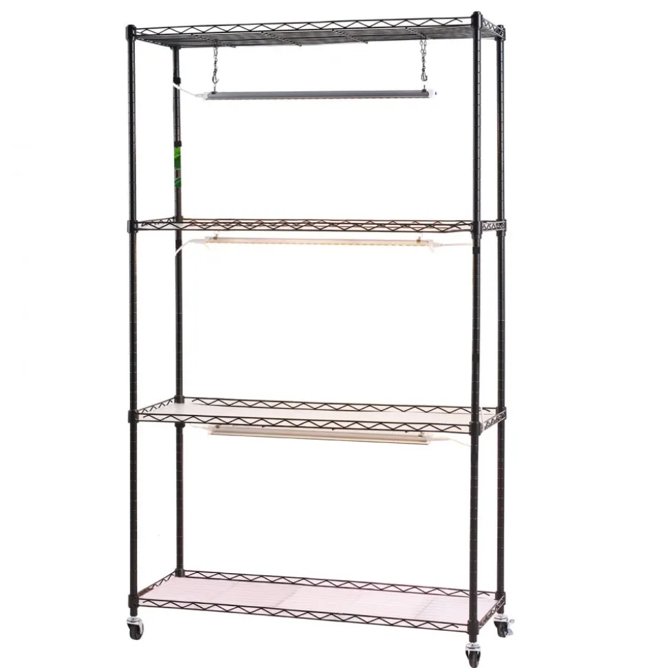 VEVOR Plant Shelf with Grow Light, 4-Tier Indoor Plant Stand, 59in Tall Plants Display Rack with Wheels, 90W 3-Color Full Spectrum Grow Lights, Heavy Duty Metal Flower Pot Holder for Seed Starting