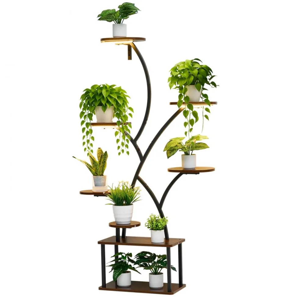 VEVOR Plant Stand Indoor with Grow Lights, 62 in Tall 8-Tier Lighted Plant Shelf, Metal Corner Plants Holder, 3 Timer & 10 Brightness, Tree-Shaped Flower Display Rack for Living Room Balcony Decor