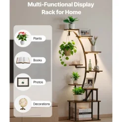 VEVOR Plant Stand Indoor with Grow Lights, 63 in Tall 9-Tier Lighted Plant Shelf, Metal Corner Plants Holder, 3 Timer & 10 Brightness, Curve-Shaped Flower Display Rack for Living Room Balcony Decor