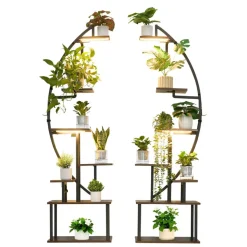 VEVOR Plant Stand Indoor with Grow Lights, 65.5 in Tall 7-Tiered Lighted Plant Shelf, 2 Pack Metal Corner Plants Holder, 3 Timer & 10 Brightness, Half-Moon Shaped Flower Display Rack for Living Room