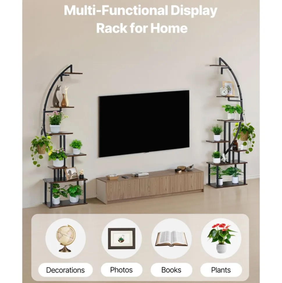 VEVOR Plant Stand Indoor with Grow Lights, 65.5 in Tall 7-Tiered Lighted Plant Shelf, 2 Pack Metal Corner Plants Holder, 3 Timer & 10 Brightness, Half-Moon Shaped Flower Display Rack for Living Room