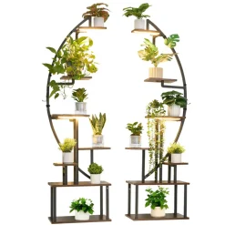 VEVOR Plant Stand Indoor with Grow Lights, 65.5 in Tall 7-Tiered Lighted Plant Shelf, 2 Pack Metal Corner Plants Holder, 3 Timer & 10 Brightness, Half-Moon Shaped Flower Display Rack for Living Room