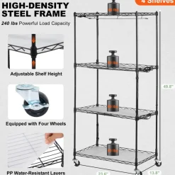 VEVOR Plant Stand with Grow Light, 4-Tier Plant Shelf with 45W Full Spectrum Grow Light, 3 Mode Plant Light with Timer and Wheel for Seed Starting, Metal Grow Light Shelf for Indoor Plants