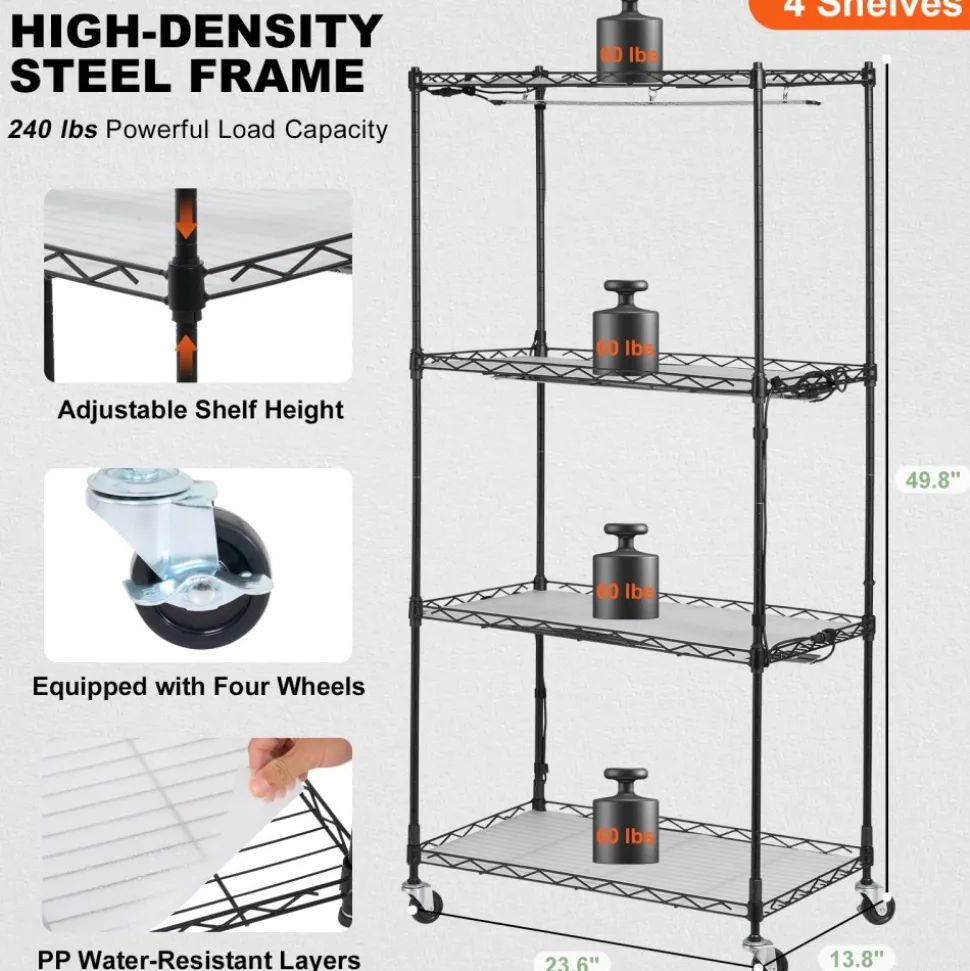 VEVOR Plant Stand with Grow Light, 4-Tier Plant Shelf with 45W Full Spectrum Grow Light, 3 Mode Plant Light with Timer and Wheel for Seed Starting, Metal Grow Light Shelf for Indoor Plants