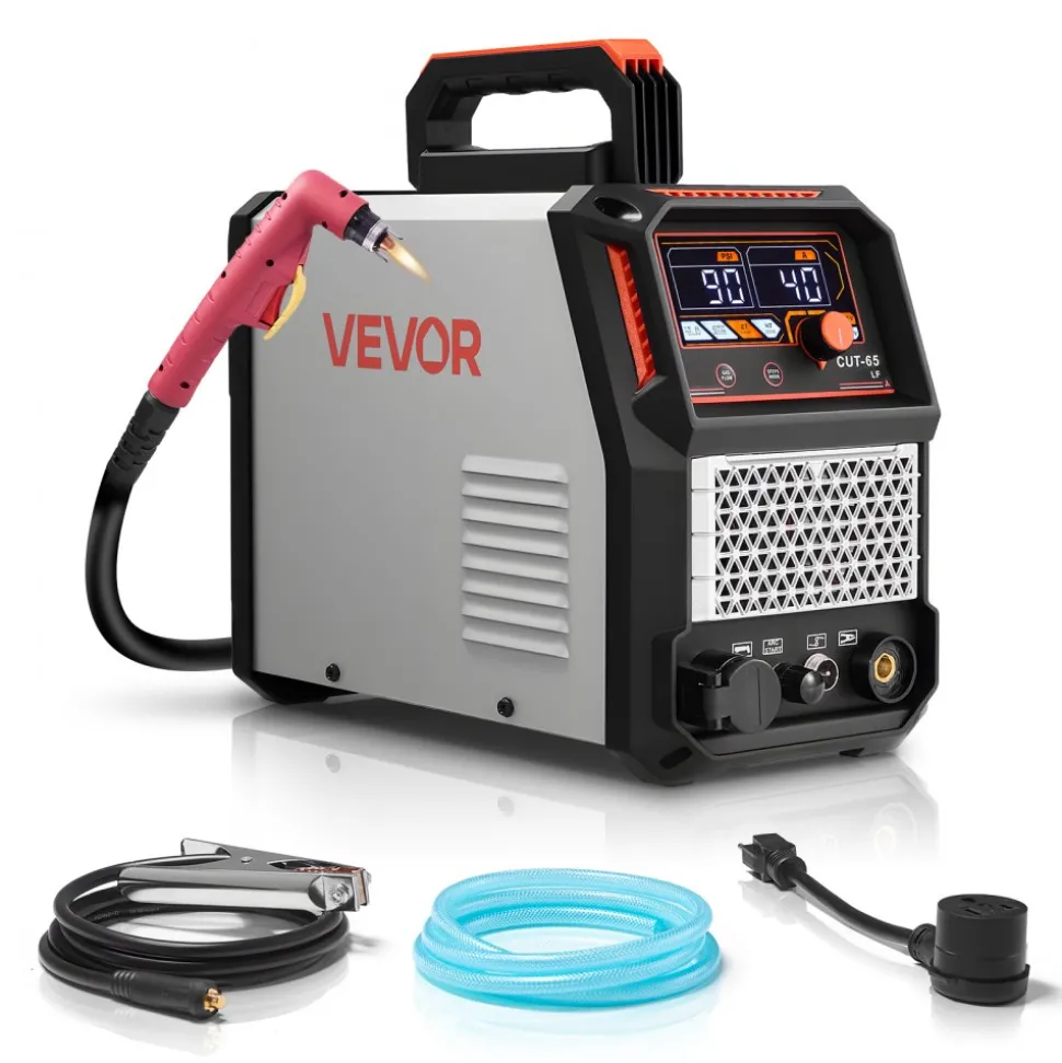 VEVOR Plasma Cutter, 65A Non-Touch Pilot Arc Plasma Cutting Machine Non-High Frequency - with 2T/4T Function & Adjustable PT Time, 110V/220V Dual Voltage Digital Display IGBT Inverter
