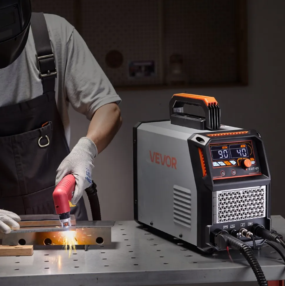 VEVOR Plasma Cutter, 65A Non-Touch Pilot Arc Plasma Cutting Machine Non-High Frequency - with 2T/4T Function & Adjustable PT Time, 110V/220V Dual Voltage Digital Display IGBT Inverter