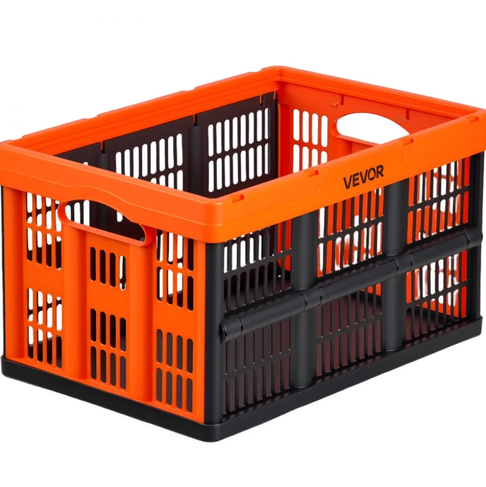 VEVOR Plastic Collapsible Storage Bins, 45L 6 Packs, Stackable Folding Storage Crates with Handles, Holds 33 lbs Per Bin, Foldable Heavy Duty Containers, Space-Saving Baskets, for Home Organizing