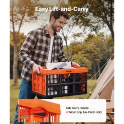 VEVOR Plastic Collapsible Storage Bins, 45L 6 Packs, Stackable Folding Storage Crates with Handles, Holds 33 lbs Per Bin, Foldable Heavy Duty Containers, Space-Saving Baskets, for Home Organizing