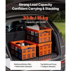 VEVOR Plastic Collapsible Storage Bins, 45L 6 Packs, Stackable Folding Storage Crates with Handles, Holds 33 lbs Per Bin, Foldable Heavy Duty Containers, Space-Saving Baskets, for Home Organizing