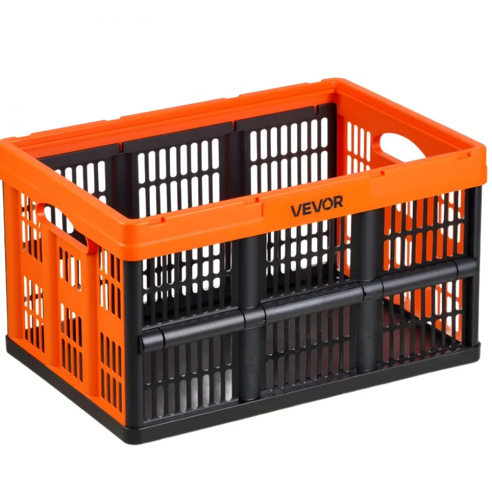 VEVOR Plastic Collapsible Storage Bins, 45L 6 Packs, Stackable Folding Storage Crates with Handles, Holds 33 lbs Per Bin, Foldable Heavy Duty Containers, Space-Saving Baskets, for Home Organizing