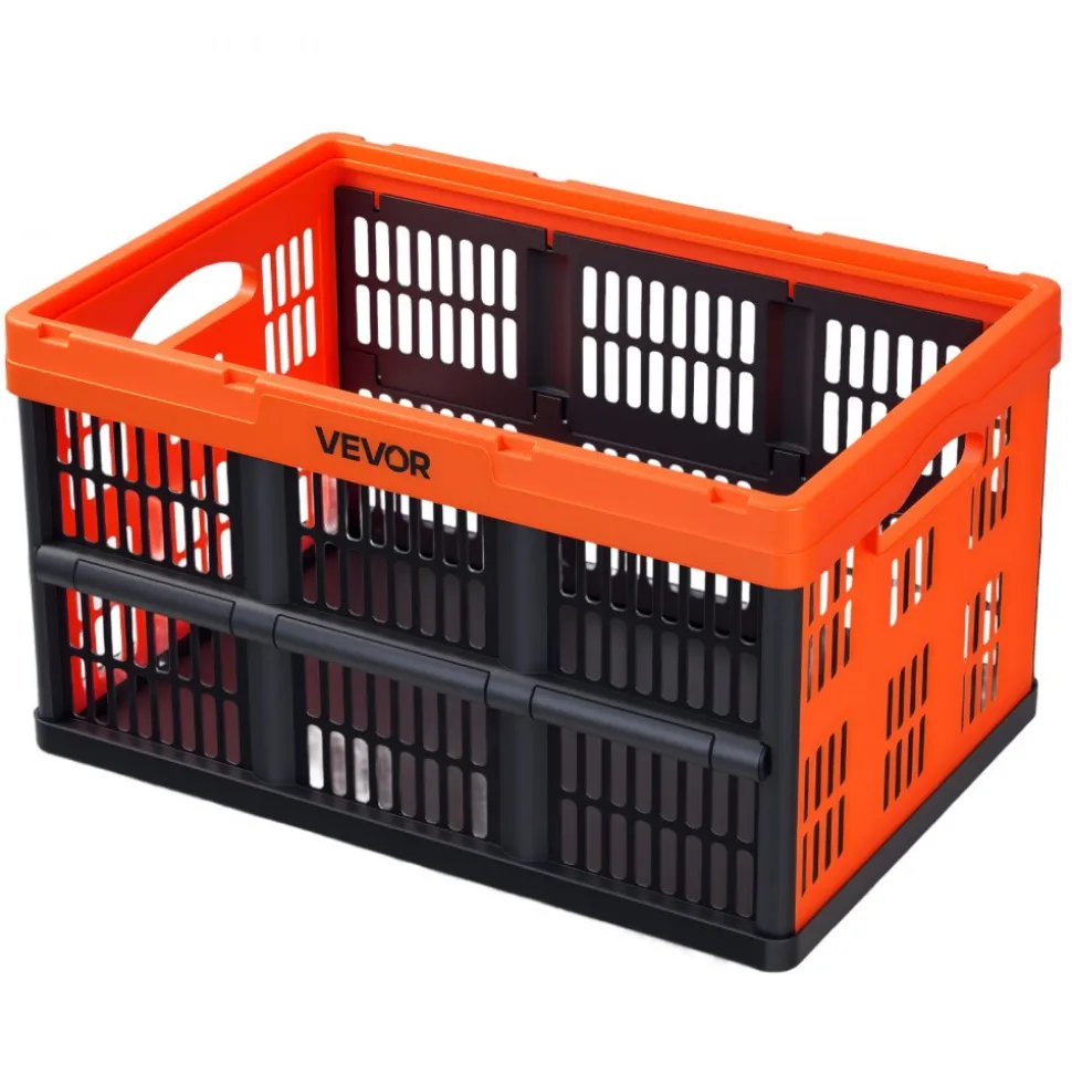 VEVOR Plastic Collapsible Storage Bins, 45L 6 Packs, Stackable Folding Storage Crates with Handles, Holds 33 lbs Per Bin, Foldable Heavy Duty Containers, Space-Saving Baskets, for Home Organizing