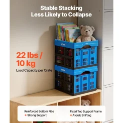 VEVOR Plastic Collapsible Storage Bins, 25L 3 Packs, Stackable Folding Storage Crates with Handles, Holds 22 lbs Per Bin, Foldable Heavy Duty Containers, Space-Saving Baskets, for Home Organizing