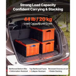 VEVOR Plastic Collapsible Storage Bins with Lids, 65L 2 Packs, Stackable Folding Storage Crates with Handles, Holds 84 lbs Per Bin, Heavy Duty Containers, Space-Saving Baskets, for Home Organizing