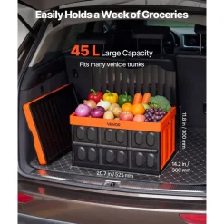 VEVOR Plastic Collapsible Storage Bins with Lids, 65L 2 Packs, Stackable Folding Storage Crates with Handles, Holds 84 lbs Per Bin, Heavy Duty Containers, Space-Saving Baskets, for Home Organizing