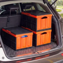 VEVOR Plastic Collapsible Storage Bins with Lids, 65L 2 Packs, Stackable Folding Storage Crates with Handles, Holds 84 lbs Per Bin, Heavy Duty Containers, Space-Saving Baskets, for Home Organizing