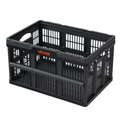 VEVOR Plastic Collapsible Storage Bins, 45L 3 Packs, Stackable Folding Storage Crates with Handles, Holds 33 lbs Per Bin, Foldable Heavy Duty Containers, Space-Saving Baskets, for Home Organizing