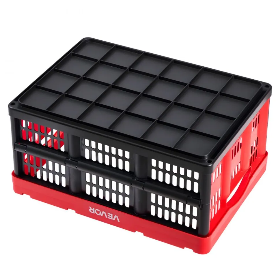 VEVOR Plastic Collapsible Storage Bins with Lids, 65L 3 Packs, Stackable Folding Storage Crates with Handles, Holds 84 lbs Per Bin, Heavy Duty Containers, Space-Saving Baskets, for Home Organizing